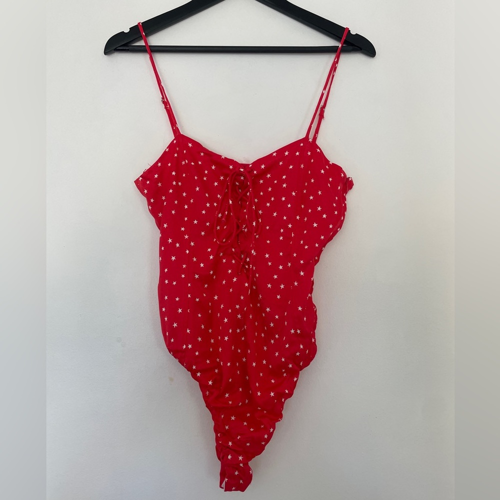Zara Star Print Lace Up Bodysuit Size M